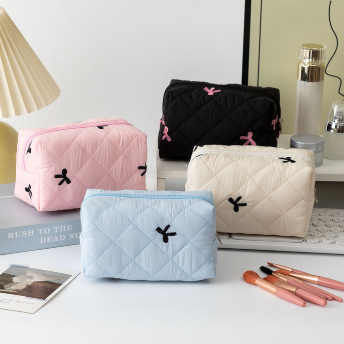 Wholesale Bow Quilted Lipstick Earphone Data Cable Bag Cosmetic Bag