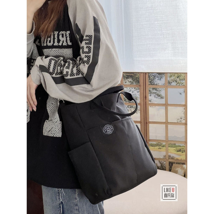 Wholesale Zipper multi-pocket casual versatile one-shoulder crossbody canvas student literary tote bag