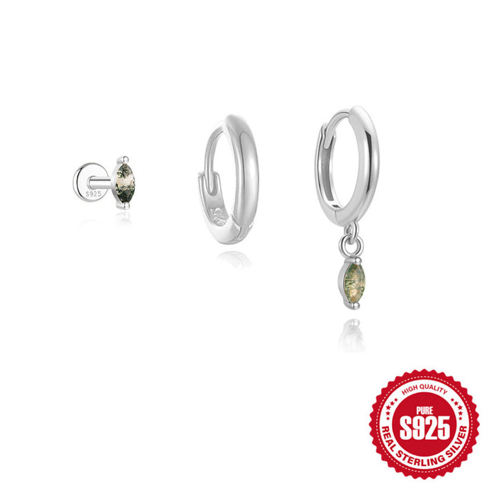 Wholesale 925 Sterling Silver Elegant Aquatic Moss Agate Set Earrings Earrings Earrings 3-Piece Combination Set