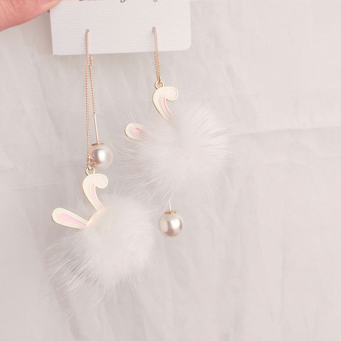 Wholesale Cute  Rabbit Mink Hair Ball Long Earrings Tassel Plush Earrings