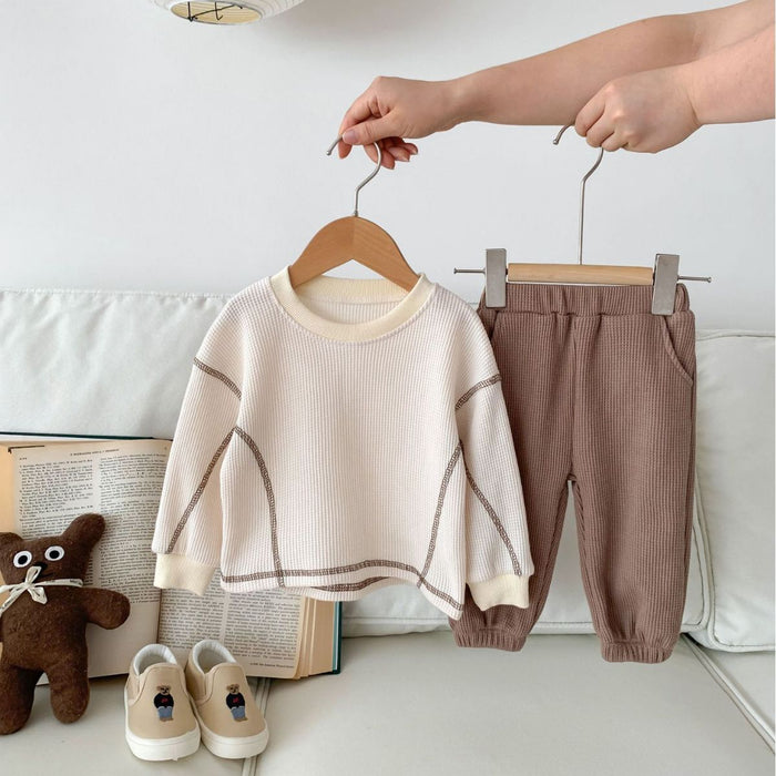 Wholesale Loose Waffle Long Sleeve T-Shirt Children's Set JDC-CTS-WeiNiS002