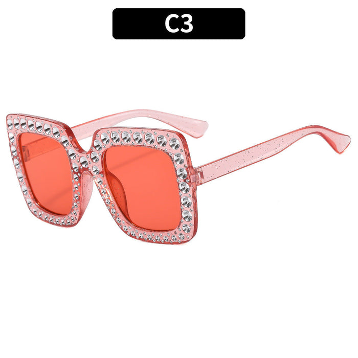 Wholesale Glitter Gold Powder Multi-color Square Rhinestone PC Sunglasses JDC-SG-XIa066