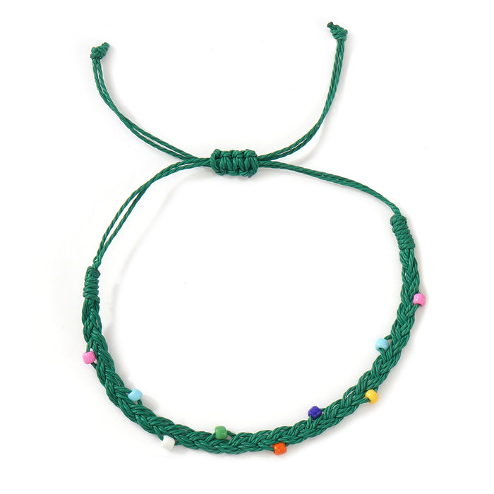 Wholesale Beach Vacation Style Wax Thread Bracelet With Multi Layer Green Natural Stone Beads And Leaf Pendant Everyday Fashion Accessory