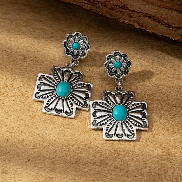 Wholesale Vintage Western Turquoise Oval Earrings Trendy Fashion Accessory