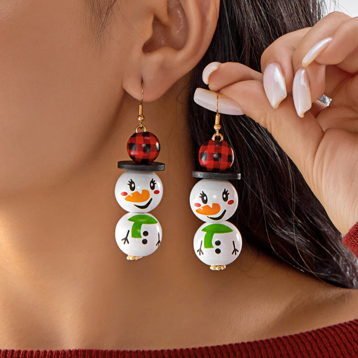 Wholesale Christmas wooden bead earrings cartoon  snowman earrings Christmas party all-match holiday earrings