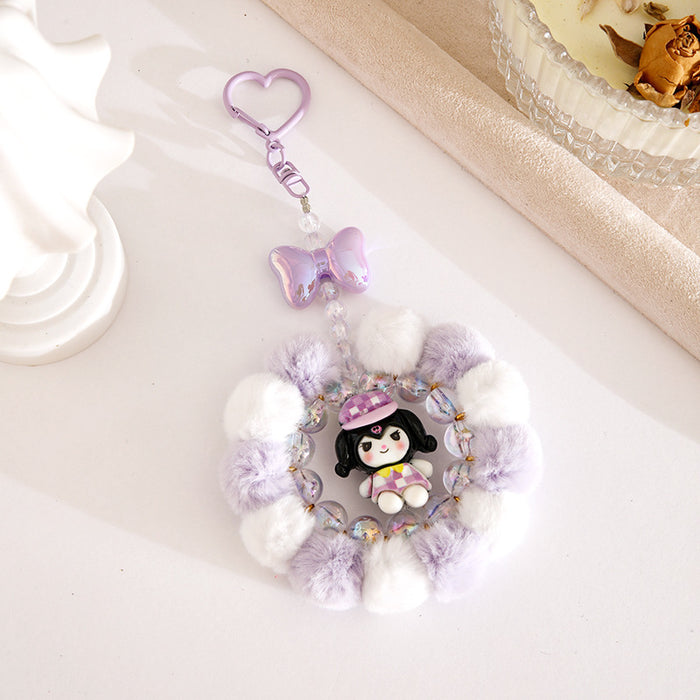 Wholesale Handmade pom-pom beaded phone strap keychain