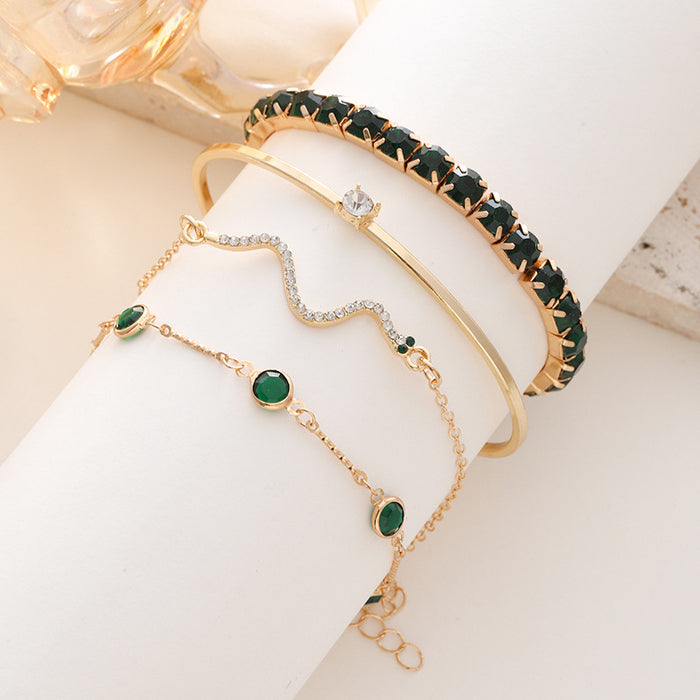 Wholesale Alloy Green Diamond Square Bracelet Four-piece Set JDC-BT-ChaoKai005