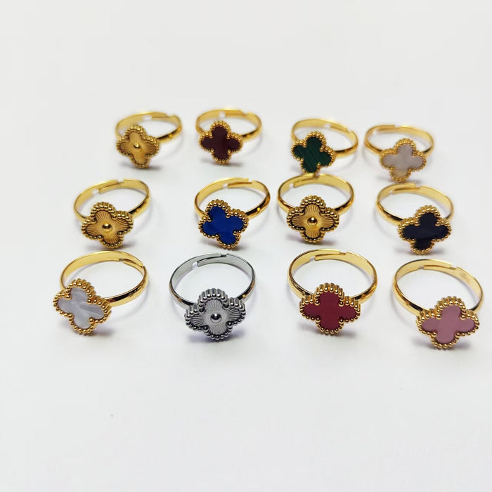 Wholesale Premium titanium steel ring, niche high-end versatile four leaf clover ring style customization, no fading