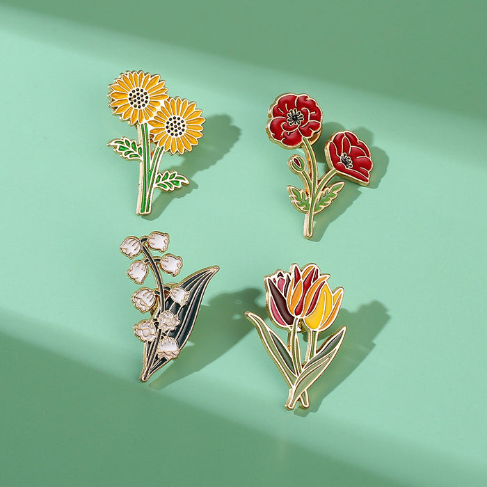 Wholesale Stylish Metal Flower Brooch Pin Elegant Lily Sunflower Poppy Badge Fashion Accessory Boutique Resale Gift