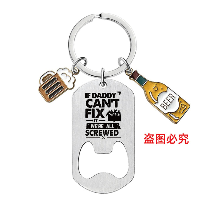 Wholesale Bottle Opener Wine Glass Father's Day Stainless Steel Keychain JDC-KC-GangGu051