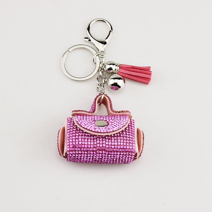 Wholesale Artificial Crystal Bag Charm Keychain With Rhinestone Tassel Stylish White Pendant For DIY Accessory And Boutique Resale