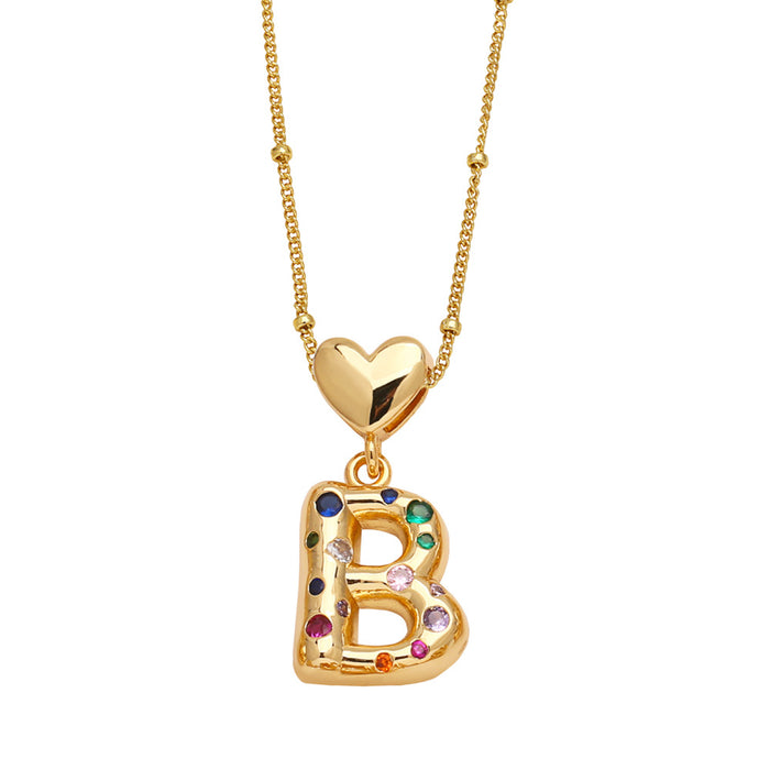 Wholesale  Love  English Letter Necklace Women's Color Zircon Gold Plated Clavicle Chain