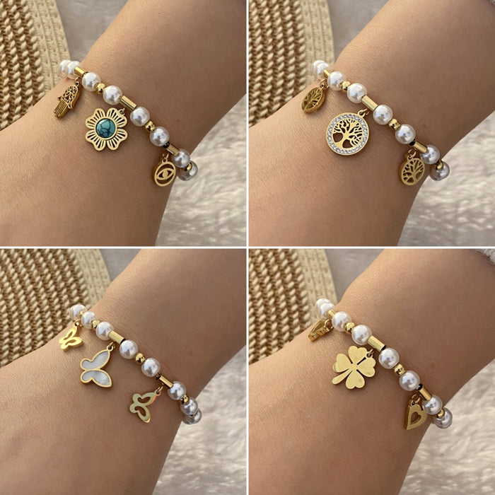 Wholesale Pearl Flower Stainless Steel Bracelet JDC-BT-BingM014