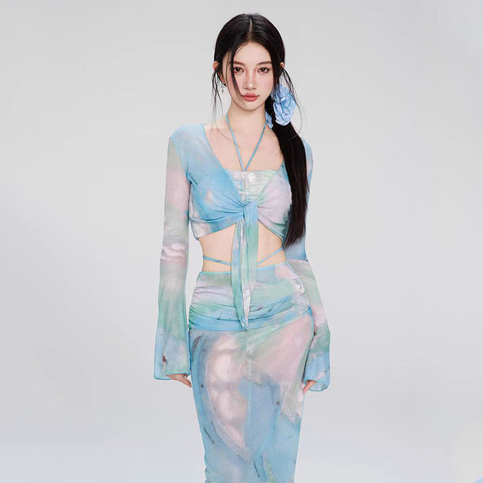 Wholesale Swimsuit women's split bikini four piece set long sleeved long skirt swimsuit vacation beach soaking hot spring