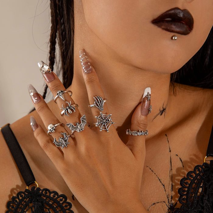 Wholesale Dark Heart 9-Piece Ring Set Punk Style Fashion Jewelry Accessory MOQ≥2