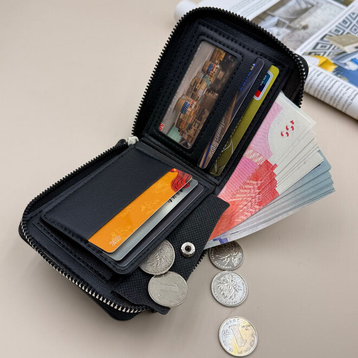 Wholesale Retro Business Men' s Wallet - Oil Wax PU Multi-Card Zipper Black - Boutique Resale