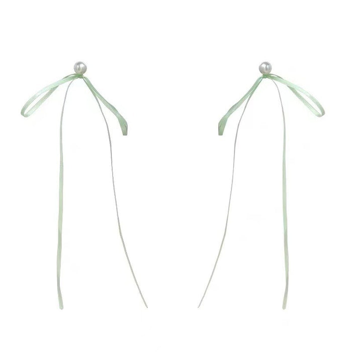 Wholesale Pearl ribbon earrings, bow earrings, niche, unique and sweet earrings
