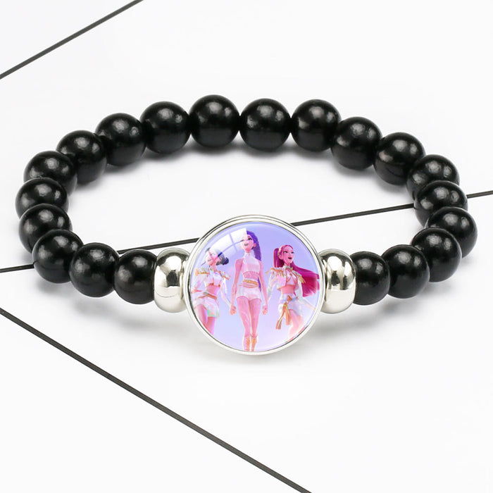 Wholesale KPOP black beaded elastic cord bracelets