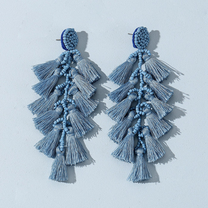 Wholesale Rice Bead Tassel Earrings Handmade Fashion Long JDC-ES-Gute054