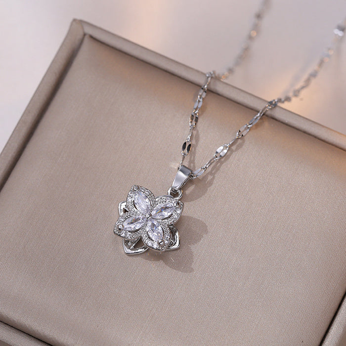 Wholesale New rotating necklace with zircon pendant earrings and ring set, collarbone chain necklace accessory