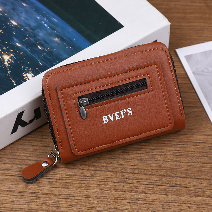 Wholesale Men' s Retro Oil Wax Finish Card Wallet - Accordion Style Zipper Pocket MOQ≥2