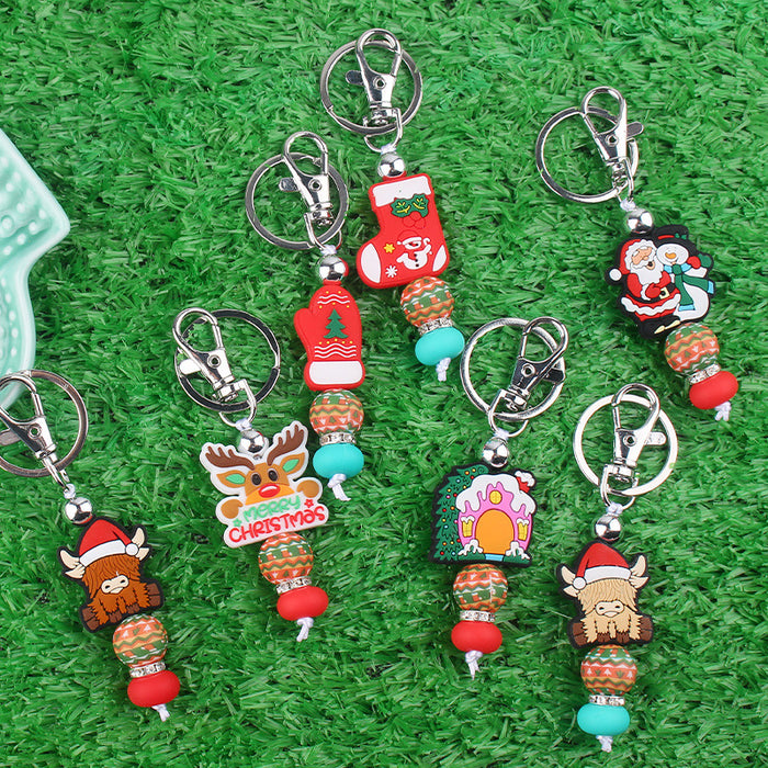 Wholesale Christmas Series Silicone Beaded Keychain JDC-KC-GuangTian028