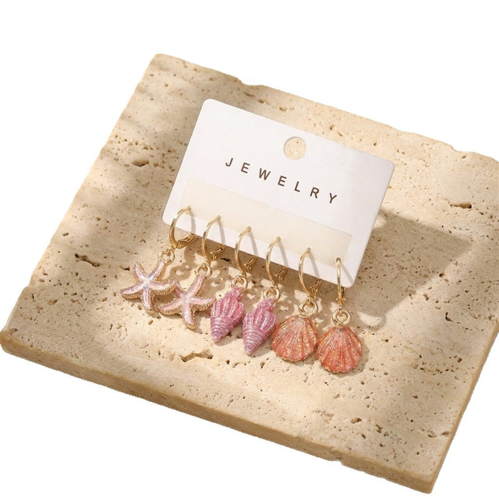 Wholesale Ocean Themed Seashell Starfish Earrings Set 3 Pairs Fashion Accessories MOQ≥2