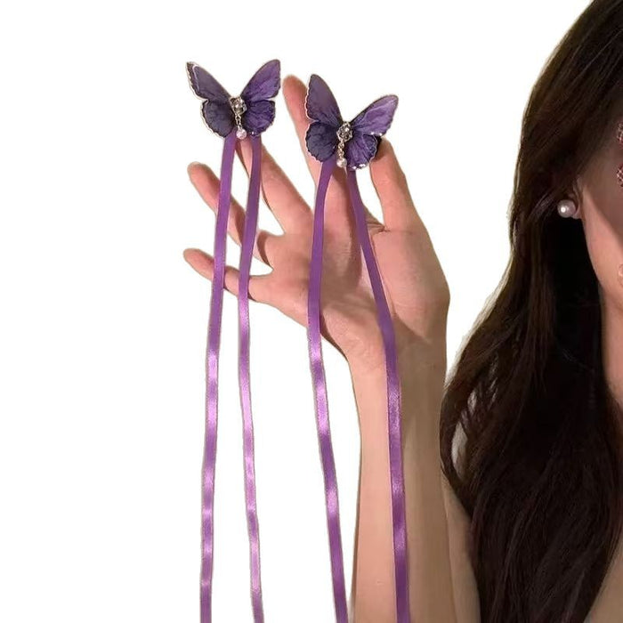 Wholesale New butterfly retro hair clip with exquisite and high-end tassel hair accessories