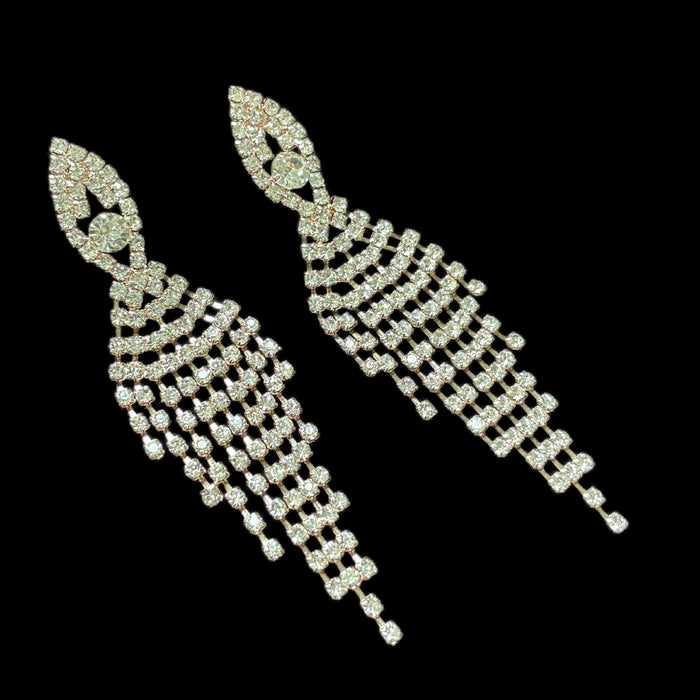 Wholesale Elegant jewelry with diamond studded tassel earrings, fashionable, luxurious, high-end, versatile earrings
