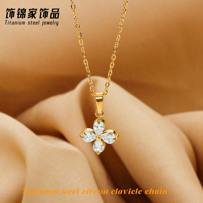 Wholesale Gold Butterfly Zircon Pendant Necklace Titanium Steel Fashion Jewelry MOQ≥2