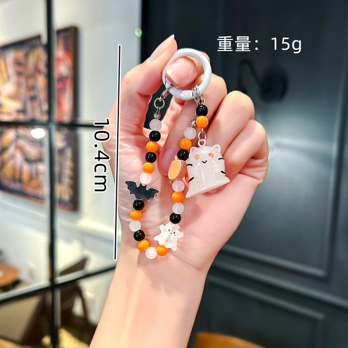 Wholesale Cartoon Ghost Pendant Mobile Phone Lanyard Beaded Candy Color Pendant Handmade Key Chain Lanyard