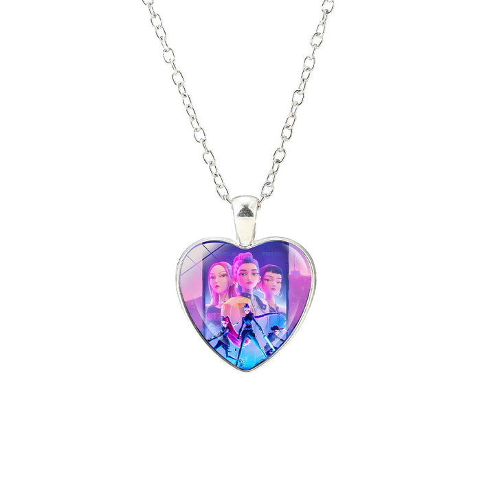 Wholesale Anime Kpop glass heart pendant Necklaces