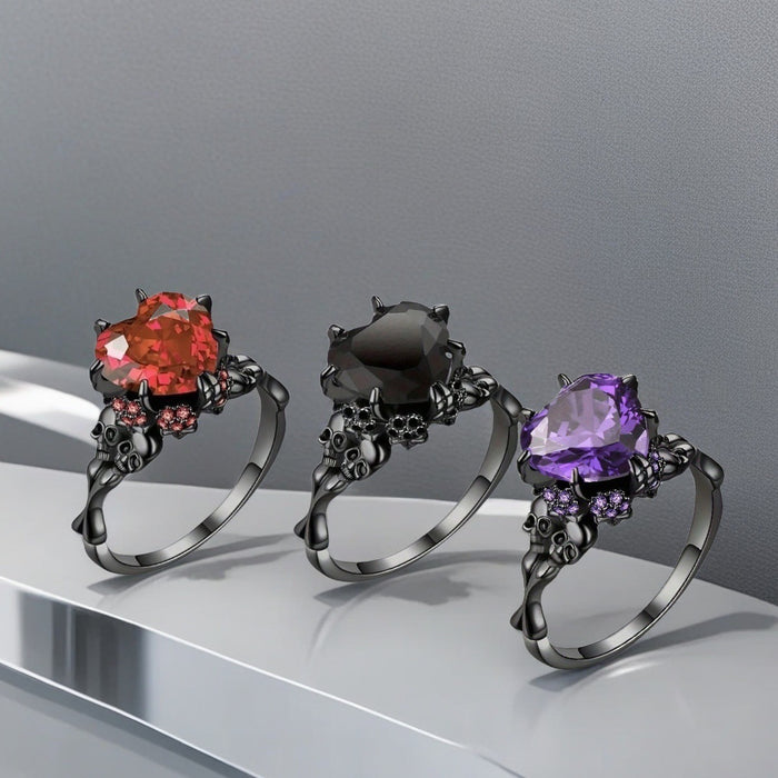 Wholesale Gothic  Skull Heart Ring Red Zinc Alloy Electroplated Couple Jewelry Trendy Fashion Accessory Gift