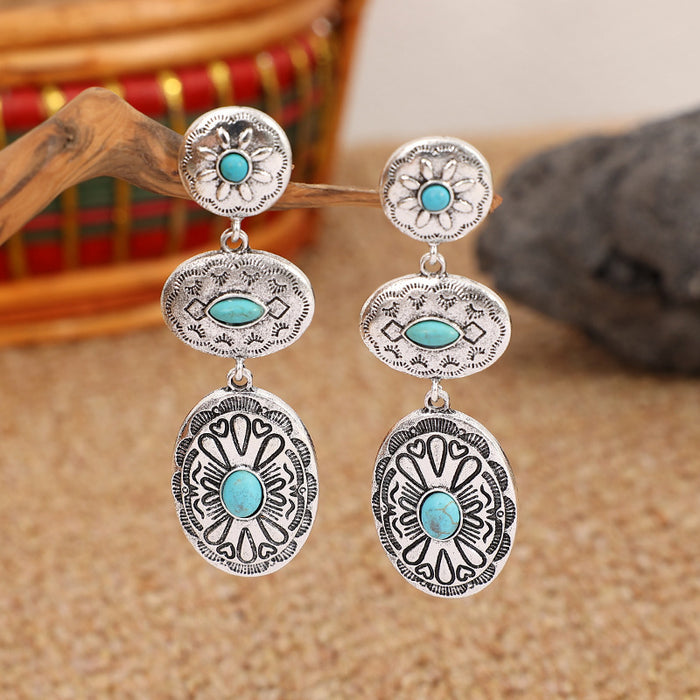 Wholesale New retro western style turquoise oval earrings with exaggerated personality and earrings