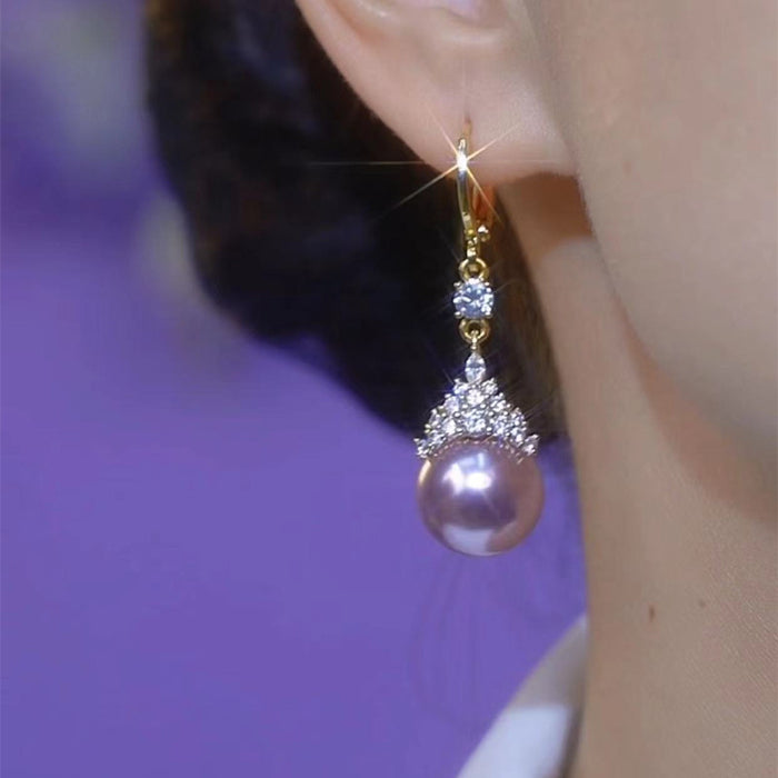 Wholesale Micro-inlaid Queen Purple Pearl Earrings Exquisite Earrings Women's All-match Earrings