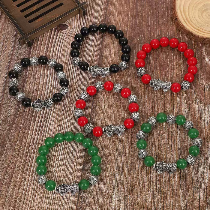 Wholesale Buddha bead bracelet for men, obsidian for wealth, silver jewelry, vintage gift