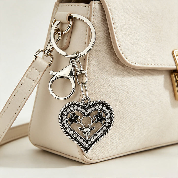 Wholesale Vintage Heart Elk Keychain Alloy Bag Charm Sparkling Design Car Key Accessory Gift