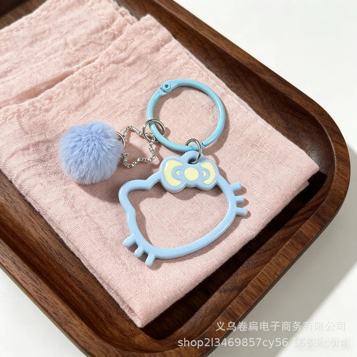 Wholesale Cute Cat Head Hollow Star Keychain Pendant Sky Blue Plastic Resin Car Key Accessory Gift For Friend