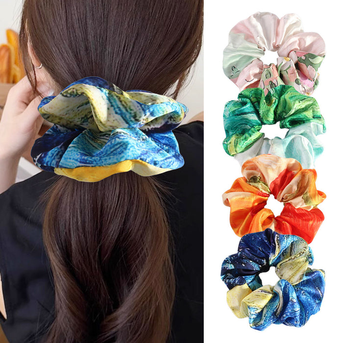 Wholesale Oil painting-inspired satin Hair Scrunchies