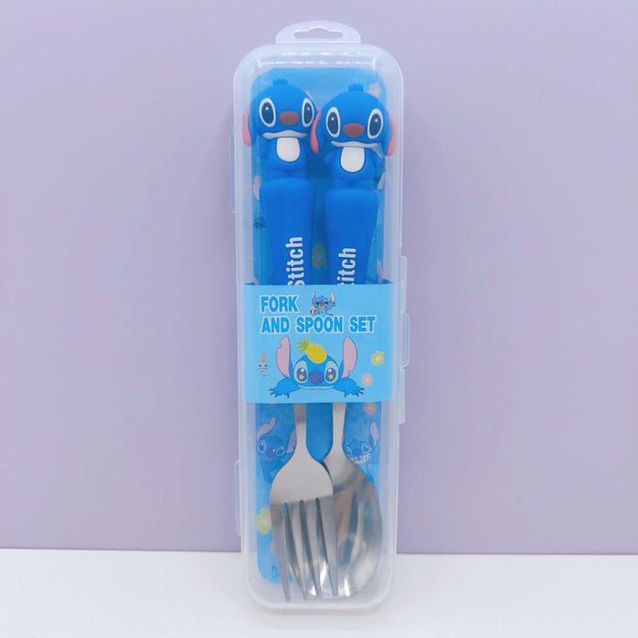 Wholesale Cartoon tableware set stainless steel spoon and fork storage box