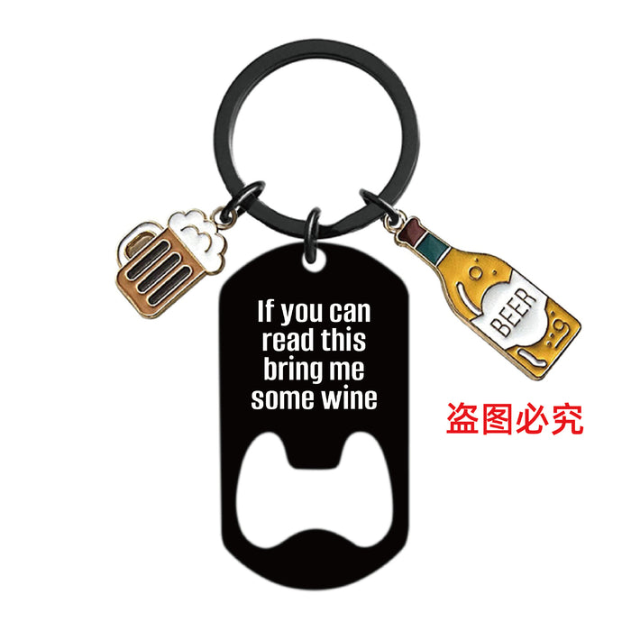 Wholesale Bottle Opener Wine Glass Father's Day Stainless Steel Keychain JDC-KC-GangGu051