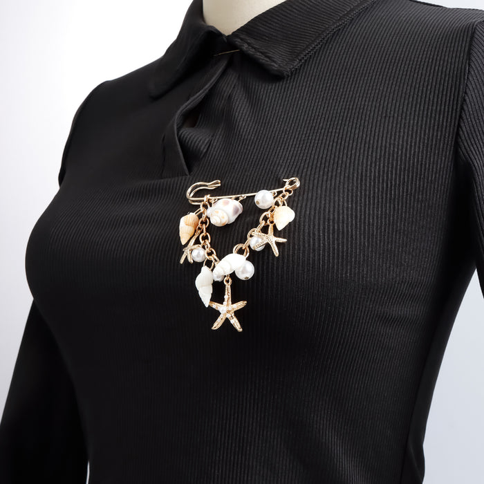 Wholesale Summer Conch Shell Starfish Dot Diamond Pearl Brooch