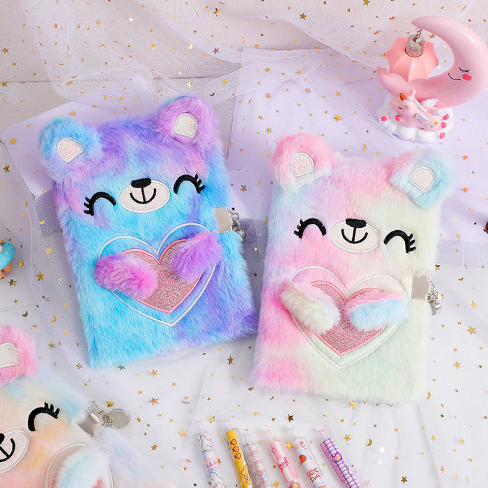 Wholesale Cute Cartoon Bear Plush Tie-Dye Notebook A5 Diary for Girls Gift MOQ≥2