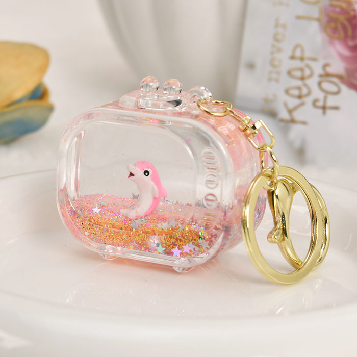 Wholesale Acrylic Ocean-Themed Floating Clownfish Oil-Filled Quicksand Keychain