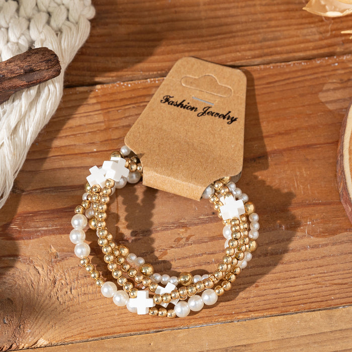 Wholesale Soft Clay Cross Bead Bracelet Suitable for Vacation  Multi-Layered Elastic String Bracelet