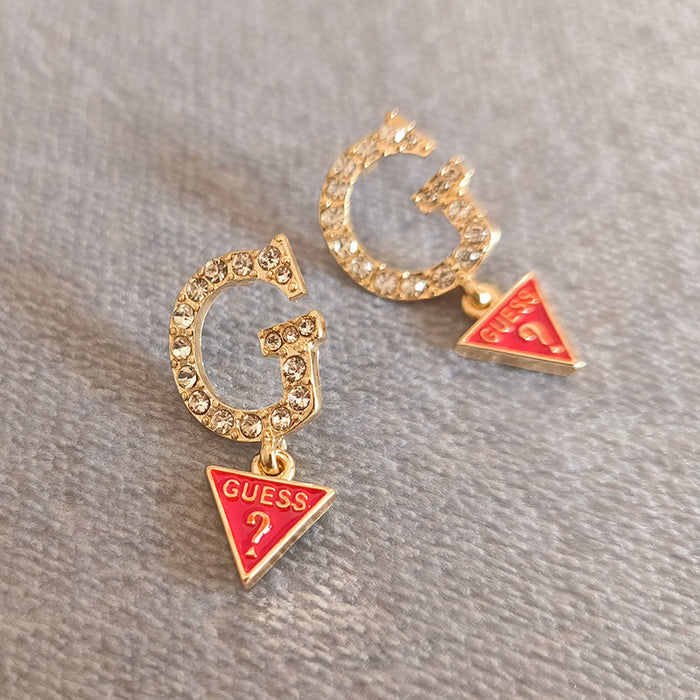 Wholesale Silver needle earrings with personalized gemstone inlay and inverted triangle pendant earrings