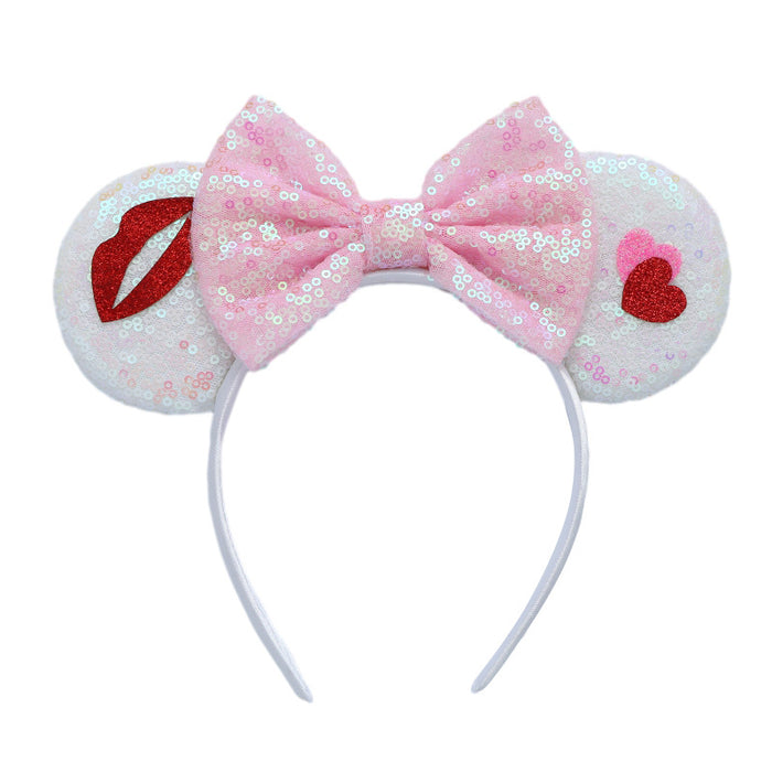 Wholesale Valentine's Day Sequin Bow Headband Cartoon Love Fabric Headband JDC-HD-MeiY009