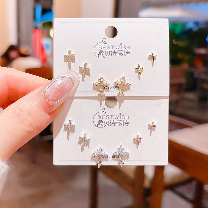 Wholesale Zircon Cross Pairs of Earrings Silver Needles Earrings Earrings