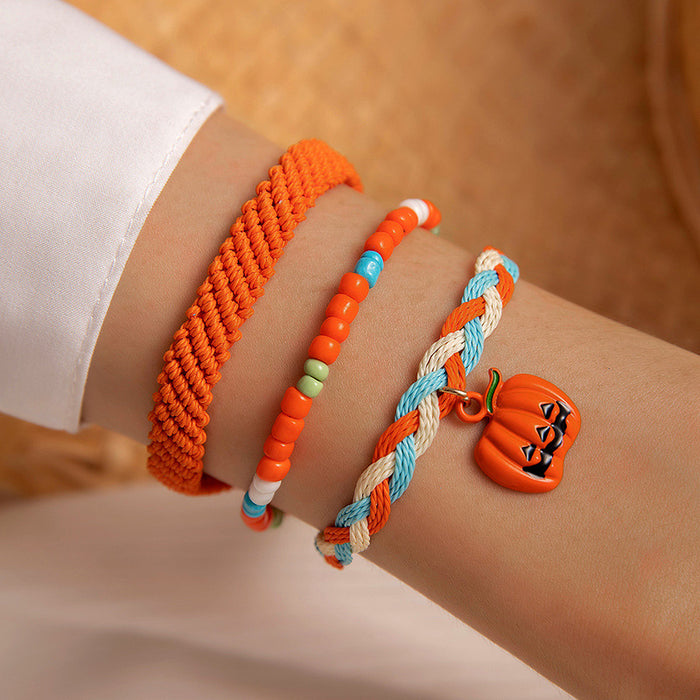 Wholesale Pumpkin Skull Bead Bracelet Set Geometric Handmade Plastic Fashion Accessory MOQ≥2