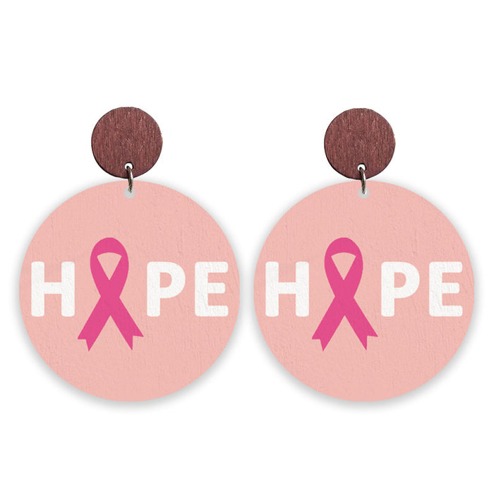 Wholesale Struggle Jewelry Pink Ribbon Wooden Pattern Earrings